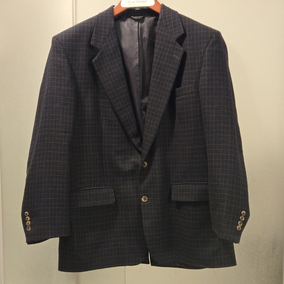 Vintage Parisian Bill Blass 100% Wool Windowpane Check Dark Gray Sports Coat USA